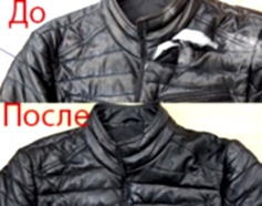 Ремонт кожаной куртки путем замены порваных деталей на новую кожу.